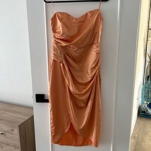 Strapless orange satin midi dress, size L